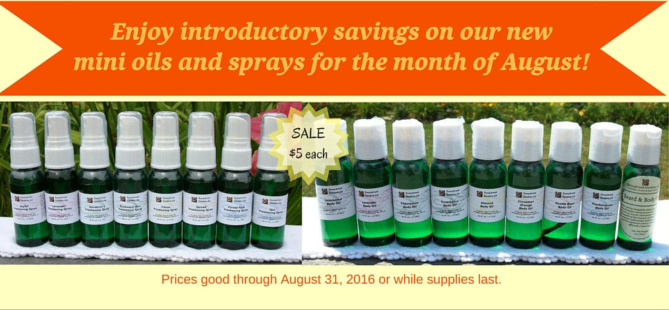 August Savings on our NEW Mini Freshening Sprays and Body Oils!