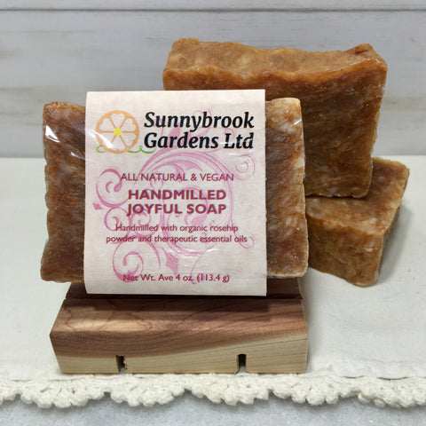 Hand-milled Joyful Soap with organic rosehip powder