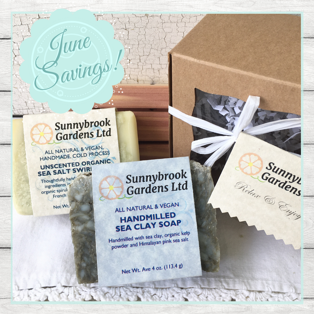 Enjoy June Savings and meet our new Unscented Sea Salt Swirl Soap too
