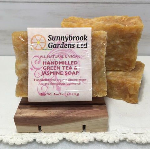Enjoy our all natural, vegan friendly Hand-milled Green Tea and Jasmine Soap
