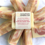 Relax and Enjoy our cold process Unscented Organic Rose Milk Swirl Soap