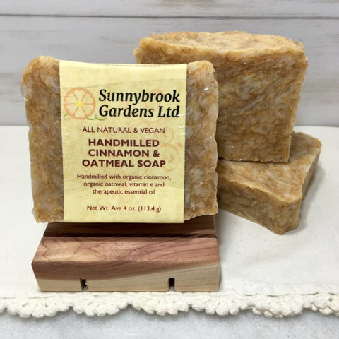Enjoy our all natural, vegan friendly Hand-milled Cinnamon and Oatmeal Soap